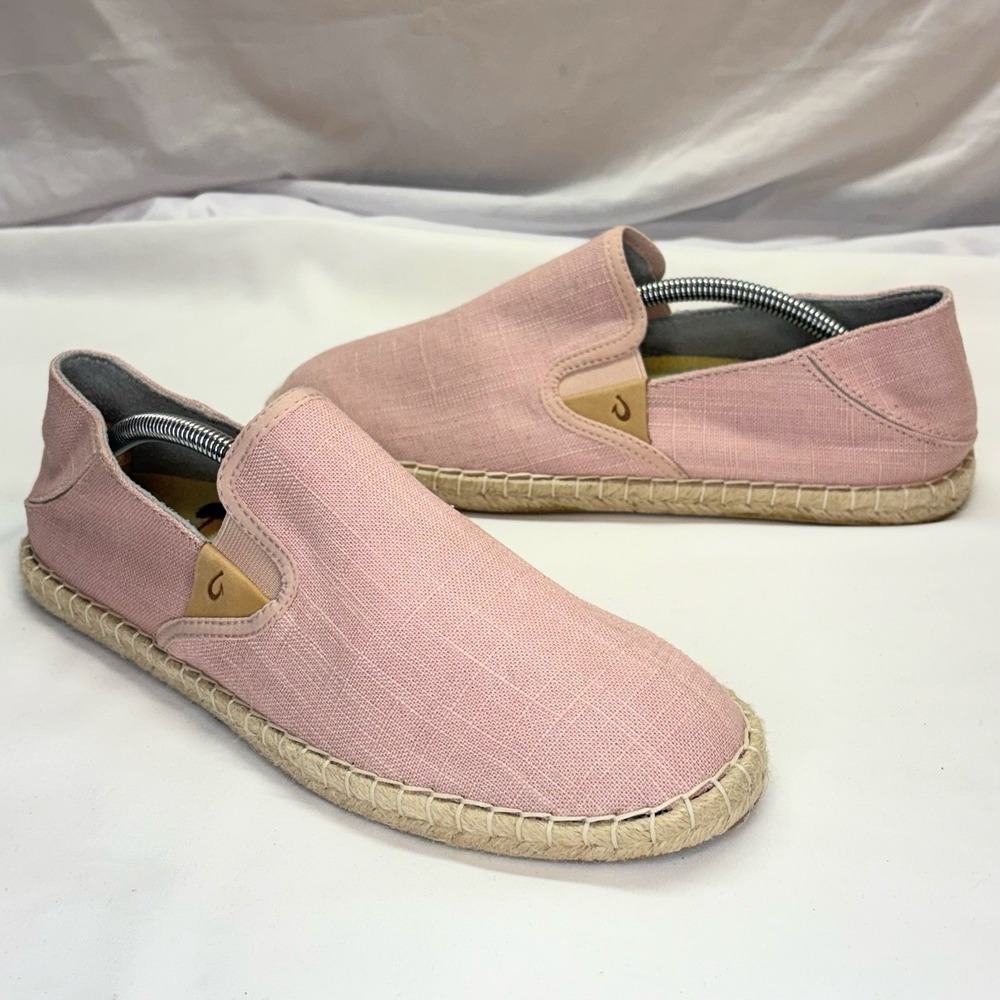 OLUKAI Kaula Pa'a Kapa Linen Espadrilles Drop-In-Heel Wet Grip Sole Womens 10